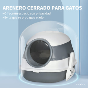 Arenero para Gatos Cubierto Plegable Caja de Arena para Gatos Arenero Cerrado para Gatos con Pala 52x41x38 cm Blanco y Gris