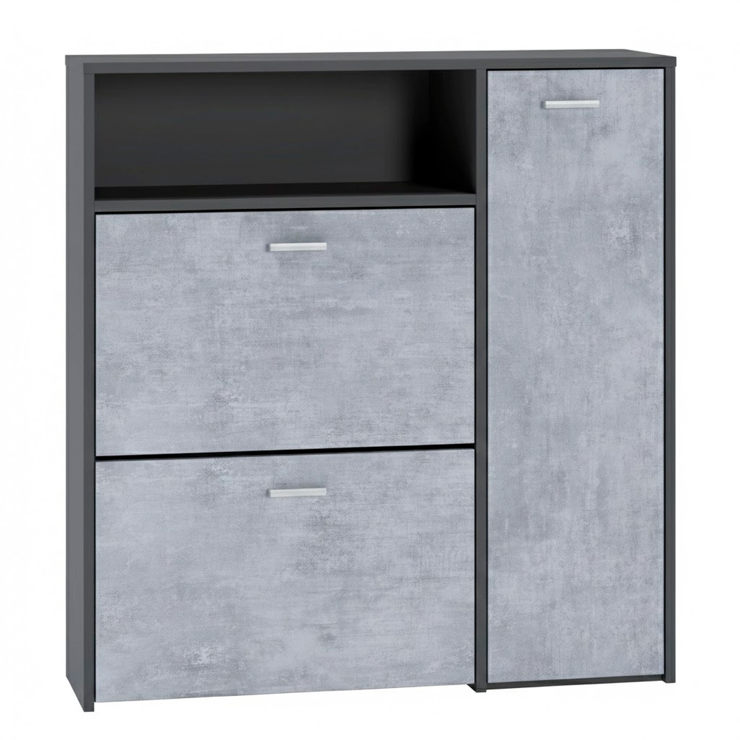 Scarpiera Mobile Portascarpe Salvaspazio Ingresso Con 2 Ribalte Doppia Profondità 4 Vani A Giorno Design Moderno 91.5x94x26.6 Cm Grigio E Cemento