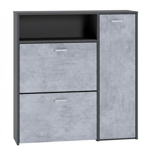 Scarpiera Mobile Portascarpe Salvaspazio Ingresso Con 2 Ribalte Doppia Profondità 4 Vani A Giorno Design Moderno 91.5x94x26.6 Cm Grigio E Cemento