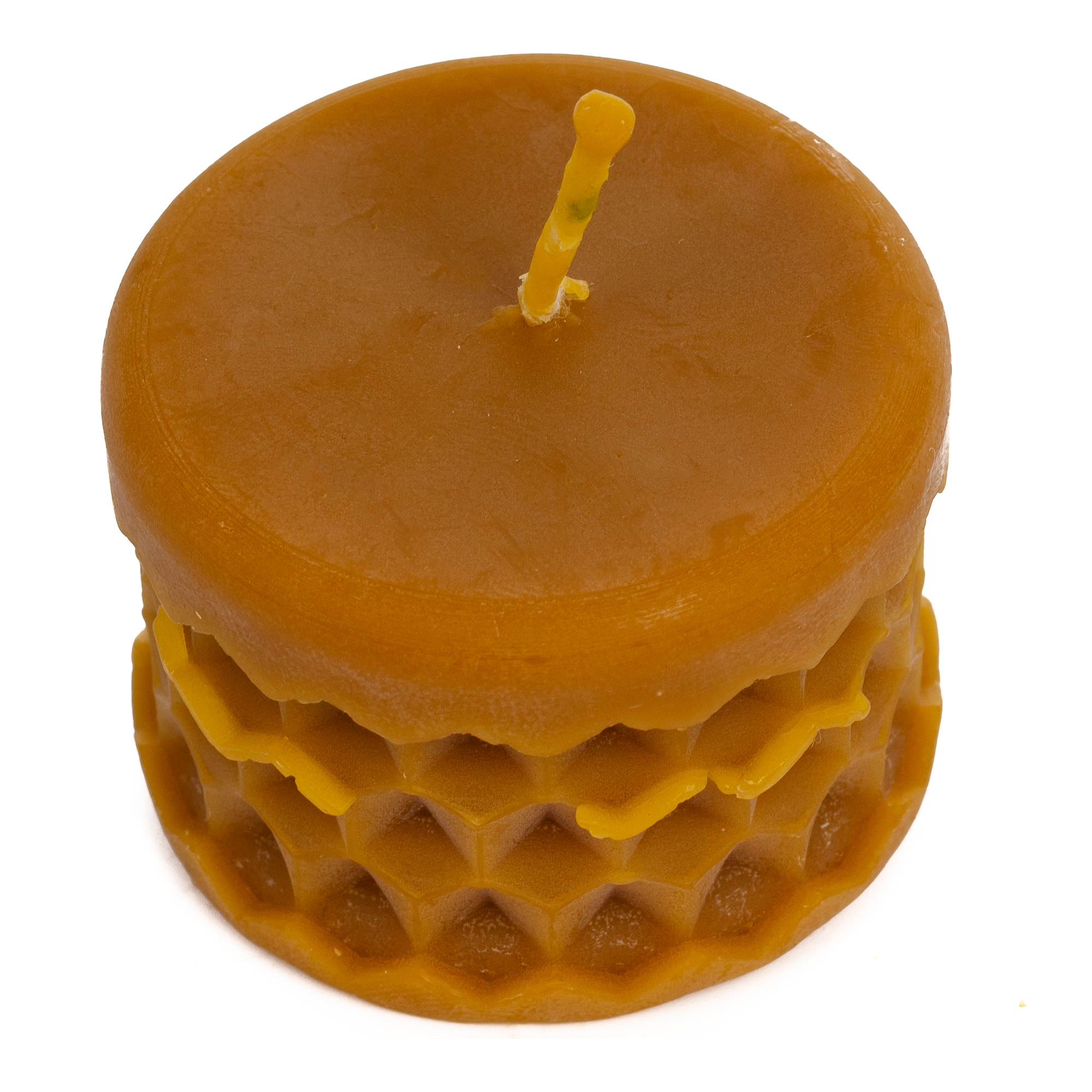 Vela de miel, de cera de abeja natural, diseño de panal. 3.5 Horas de duración.