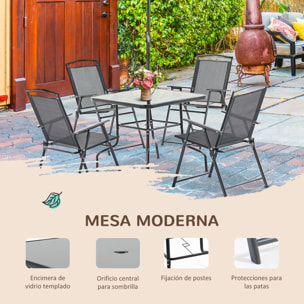 Outsunny Conjunto Muebles Jardín con 4 Sillas Plegables Mesa y Sombrilla Negro