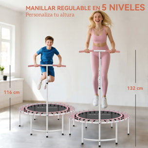 Trampolín de Fitness Adultos Ø102 cm, Mini Cama Elástica Fitness con Mango Ajustable de 5 Niveles, Marco de Acero, para Entrenamiento Piernas, Cuerpo en Hogar, Oficina, Gimnasio, Rosa