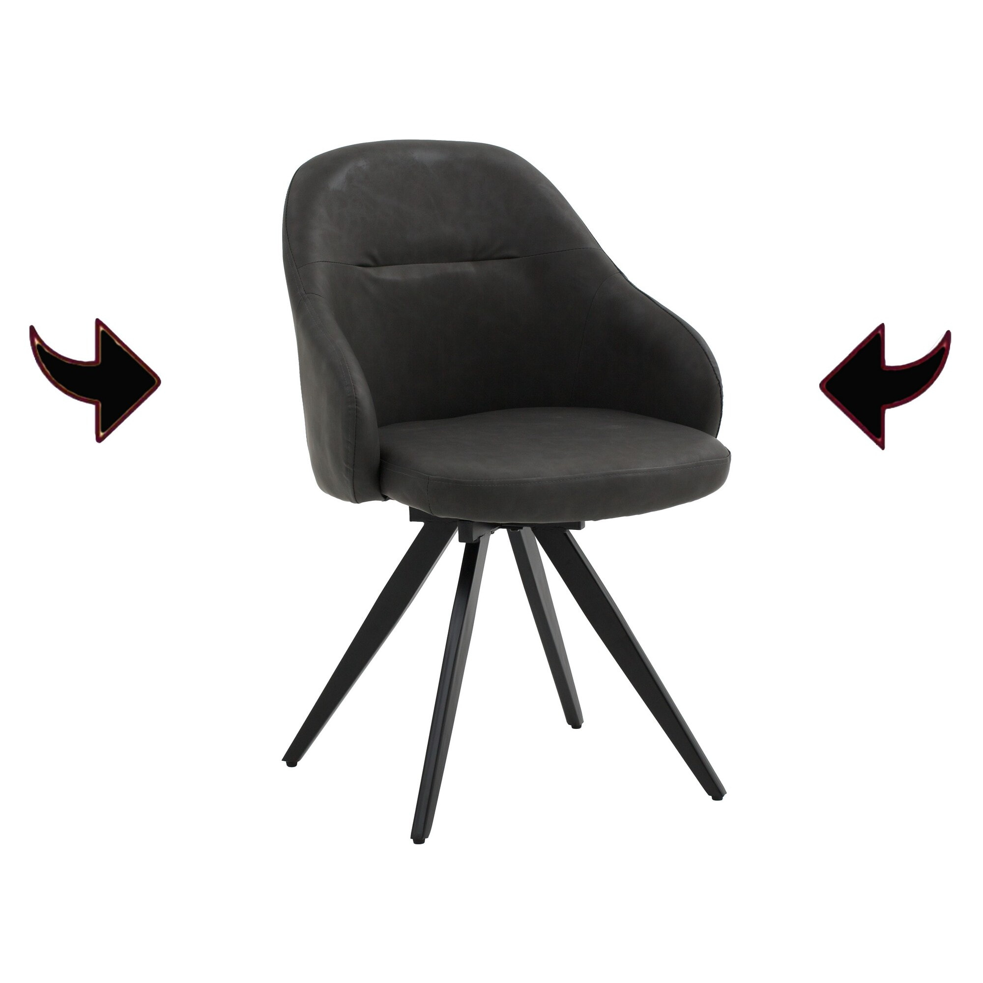 Set di 2 sedie girevoli COVENT in similpelle antracite e gambe in metallo nero, con braccioli