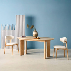 Table à manger oblongue extensible bois d'hévéa et placage chêne 6-8 places ALBANE