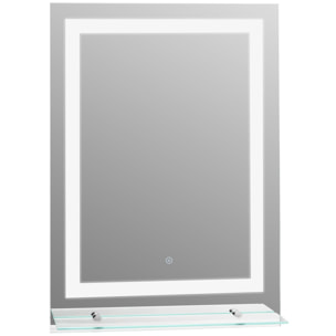 Espejo de Baño con Luces LED 70x50 cm Espejo para Baño con Marco de Aluminio Interruptor Táctil y Estante de Vidrio para Salón Entrada Plata