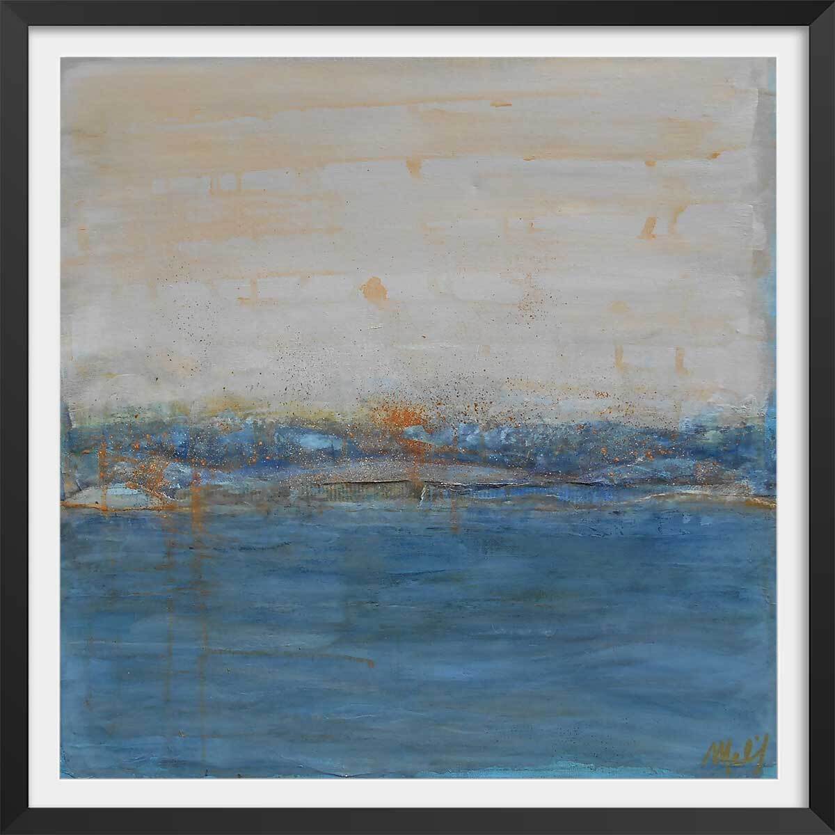 Affiche abstrait rivage d'or Affiche + cadre en bois - Noir