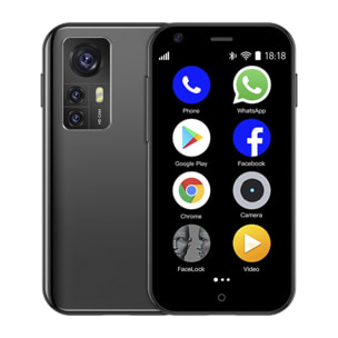 DAM Mini smartphone D18 3G, Android, 1GB RAM + 8GB. Schermo da 2,5''. Doppia scheda SIM. 4,4x1x8,6 cm. Colore nero