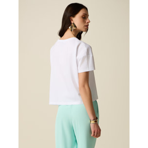 Oltre - Camiseta con aplicaciones florales - Blanco