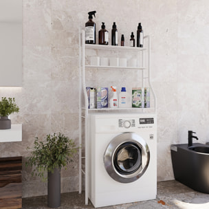 Scaffale Bagno 3 Mensole Ripiano Superiore Mobile Sopra Lavatrice Lavanderia Salvaspazio Ripiani Organizer Da Parete In Metallo 152x65x25 Cm Bianco