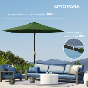 Toldo de Recambio de Sombrilla de 3 m Toldo de Repuesto para Sombrilla de Patio con Ventilación Superior Protección UV 30+ Cubierta de Repuesto para Parasol de Poliéster para Exteriores Verde