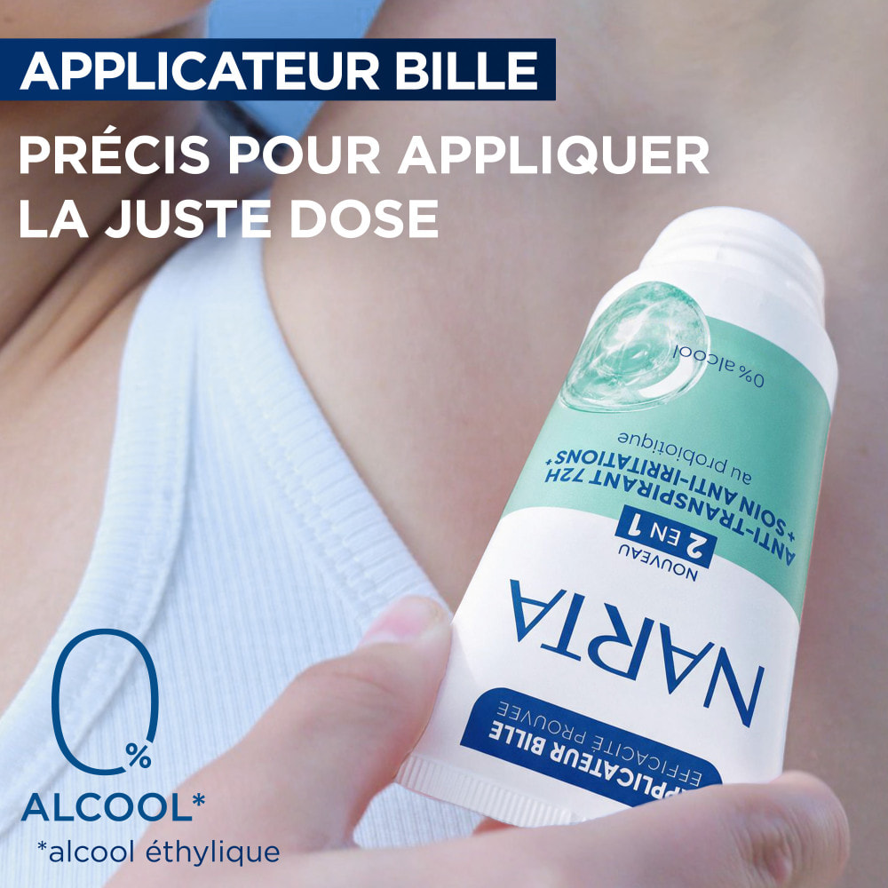 Narta Tube Roll-On 2-en-1 Anti-Transpirant 72H + Soin au Probiotique Anti-Irritations 50 ml