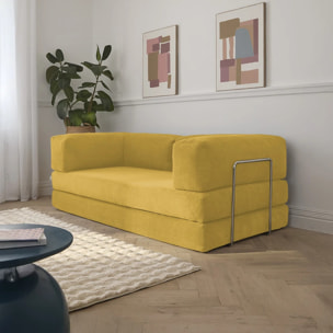 TRENDY - Canapé compressé 3 places modulable en velours côtelé jaune