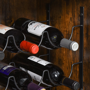 Casier à vin design industriel étagère à bouteilles 9 bouteilles support verres à vin intégré métal noir aspect vieux bois veinage
