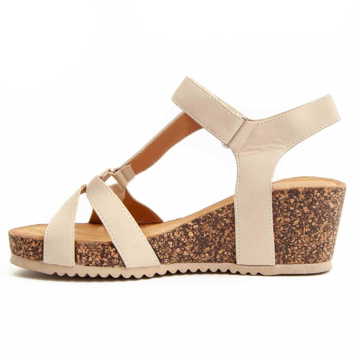 Sandalia De Cuña - Beige - Altura: 6 Cm