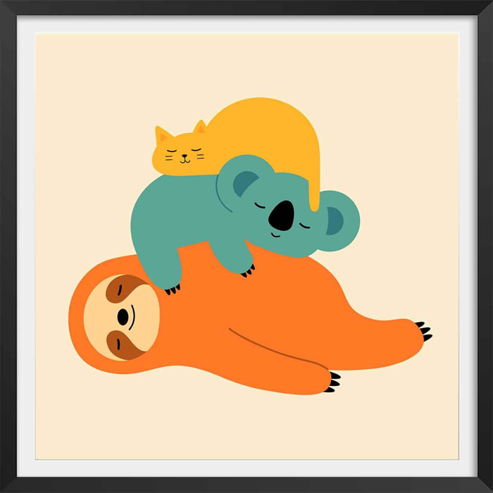 Affiche enfant being lazy Affiche + cadre en bois - Noir