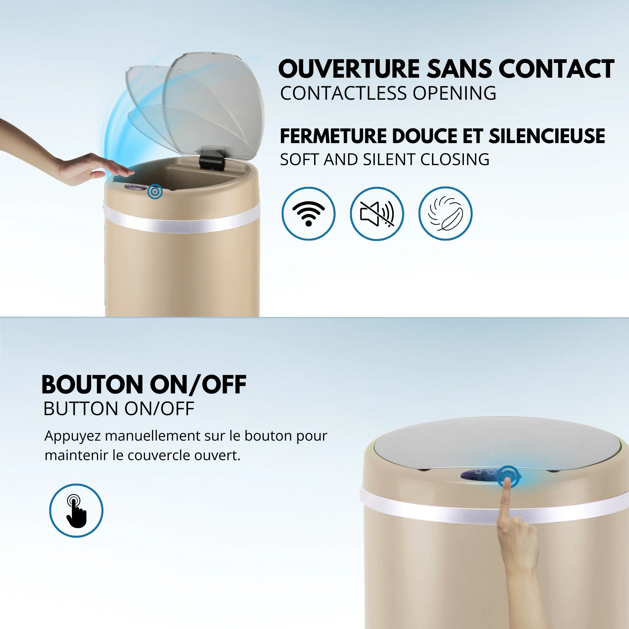 Poubelle automatique inox SOHO taupe 42L