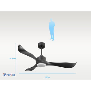 Ventilateur de plafond Réversible  Thermostat Dimmable Wifi Moteur à courant continu Toits en pente Télécommande Lumière à trois tons Adaptateur 2/3 Lames