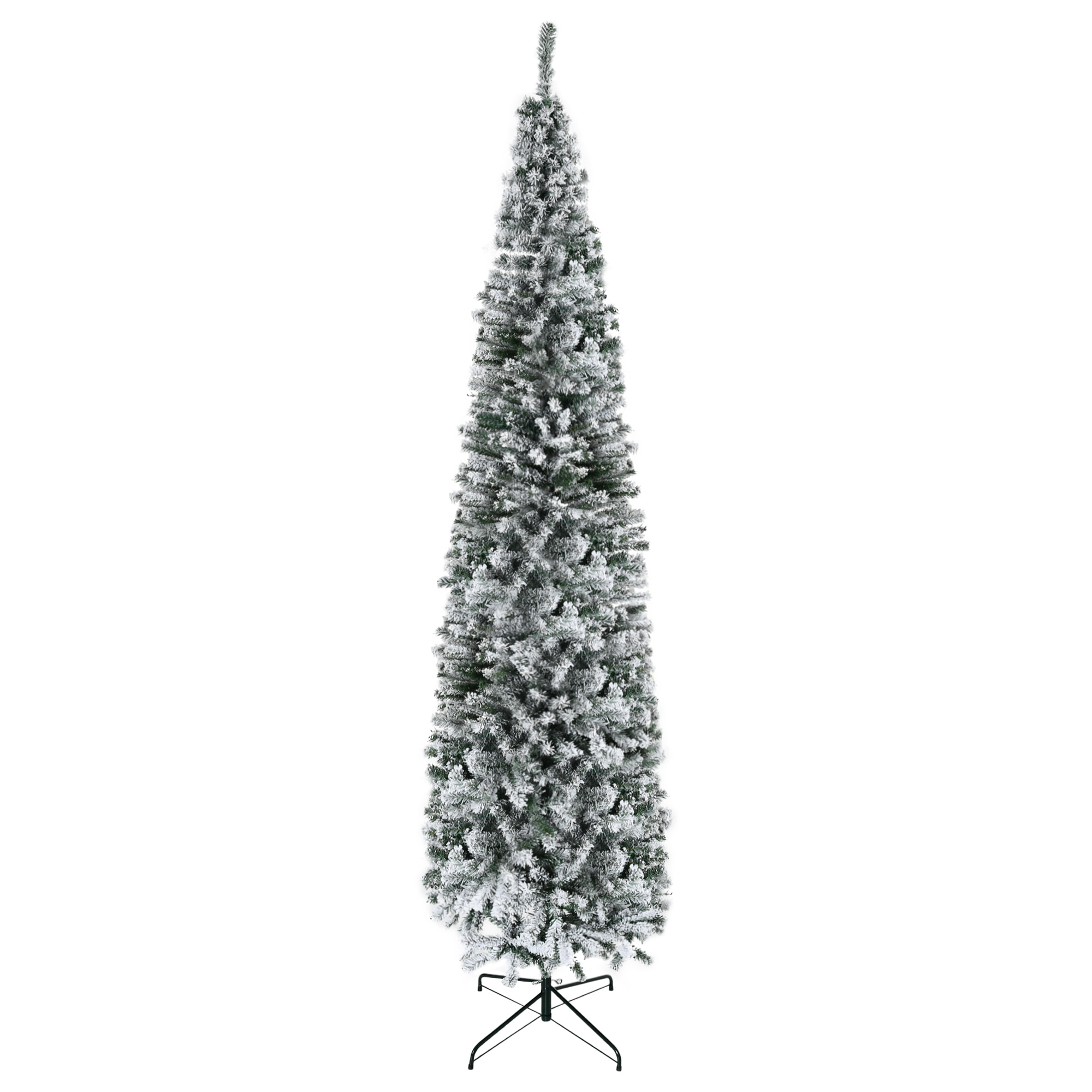 Árbol de Navidad Estrecho 270 cm Árbol de Navidad Artificial Nevado con 1014 Ramas y Soporte de Metal Árbol Navideño para Salón Verde y Blanco