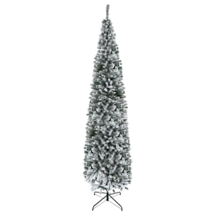 Árbol de Navidad Estrecho 270 cm Árbol de Navidad Artificial Nevado con 1014 Ramas y Soporte de Metal Árbol Navideño para Salón Verde y Blanco
