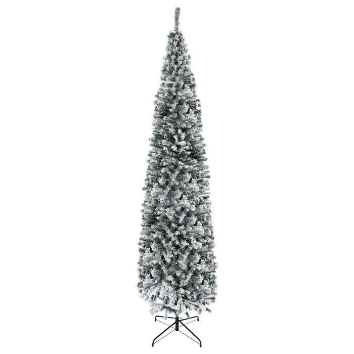 Árbol de Navidad Estrecho 270 cm Árbol de Navidad Artificial Nevado con 1014 Ramas y Soporte de Metal Árbol Navideño para Salón Verde y Blanco