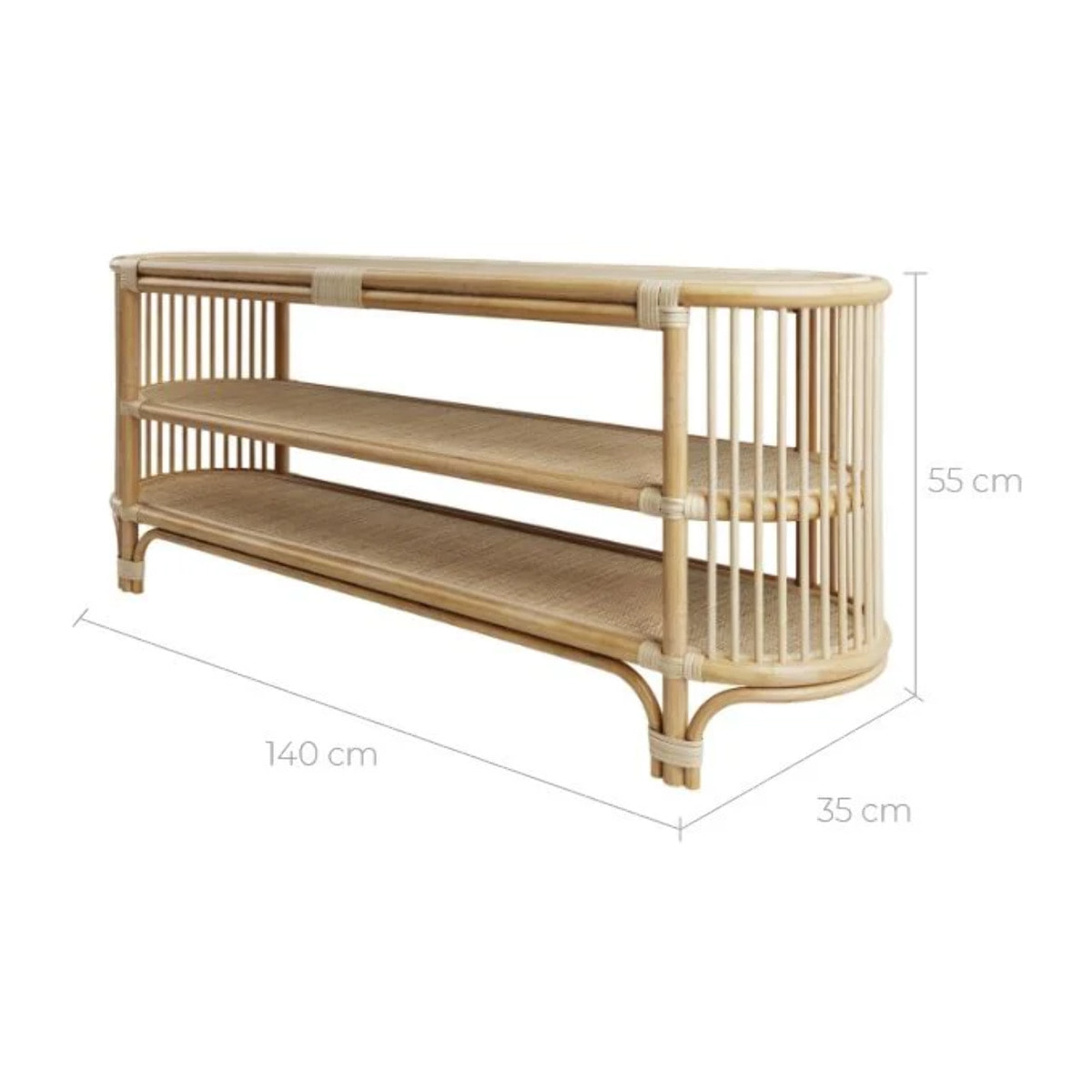 Console 140 cm en rotin naturel avec étagères - Marthe