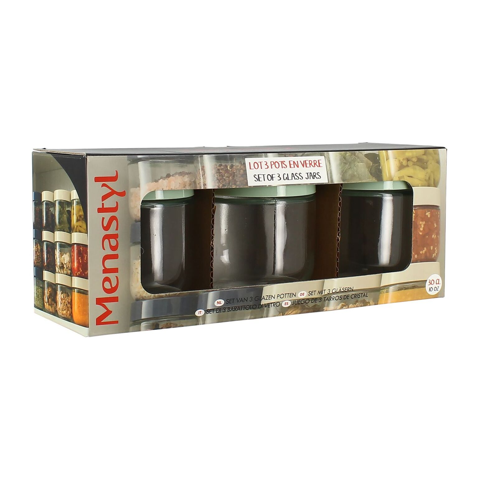 Lot de 3 boîtes hermétiques 30cl en verre et plastique vert