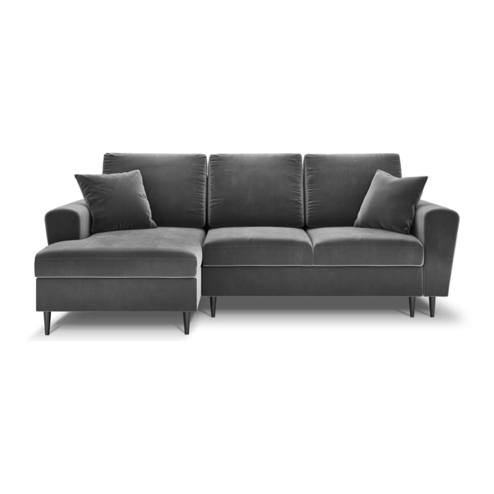 Canapé d'angle gauche convertible avec coffre de rangement "Kyoto" 4 places en velours gris clair