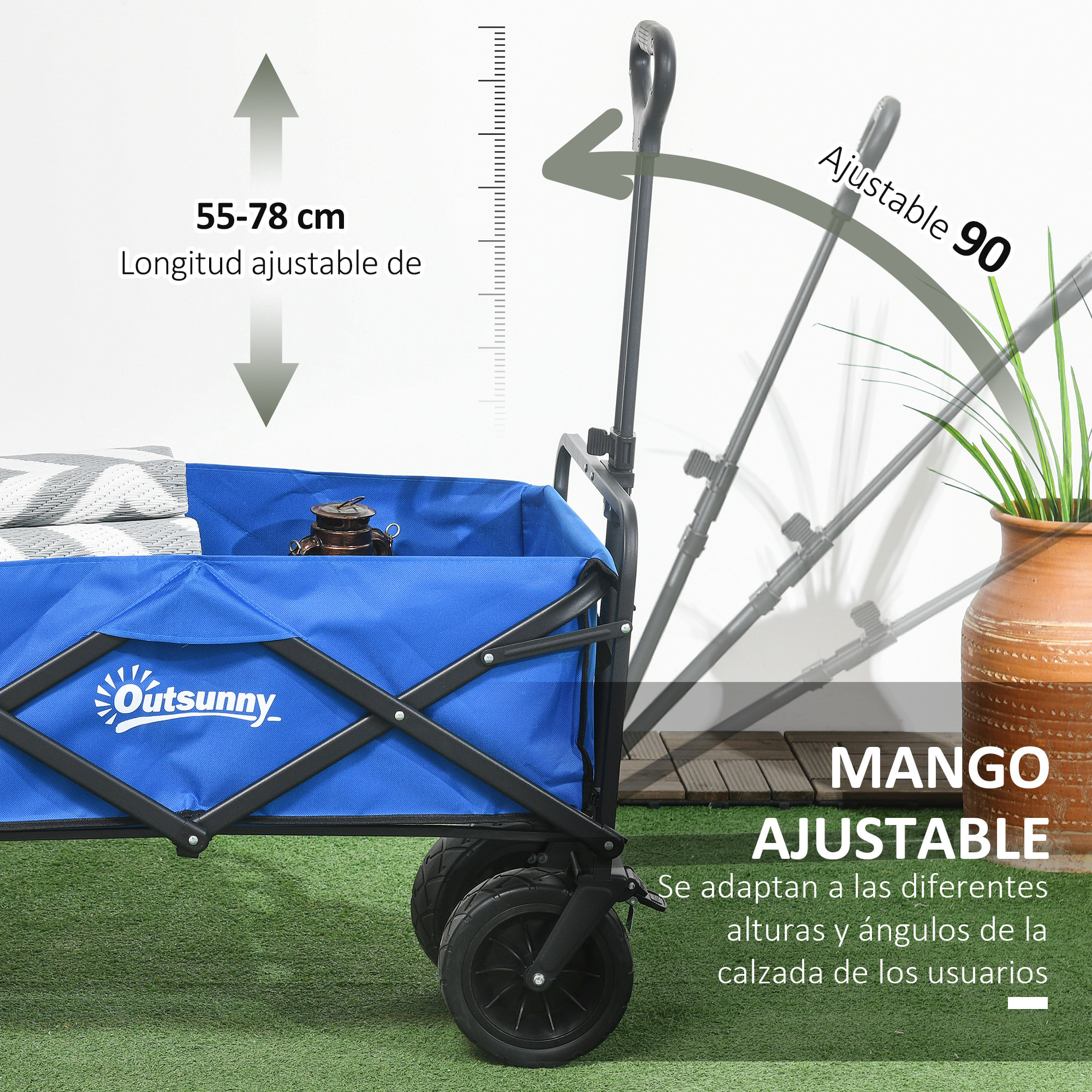 Carro de Jardín con Bolsa Térmica Desmontable Carro Plegable con Longitud y Ángulo del Mango Ajustables y Bolsa de Transporte Carga 100 kg Azul