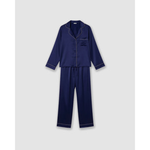Pigiama lungo in raso da donna Friday blu
