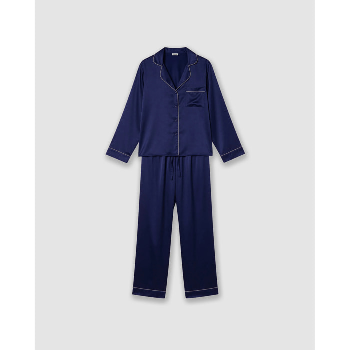 Pigiama lungo in raso da donna Friday blu
