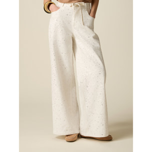 Oltre - Pantaloni palazzo con paillettes - Bianco