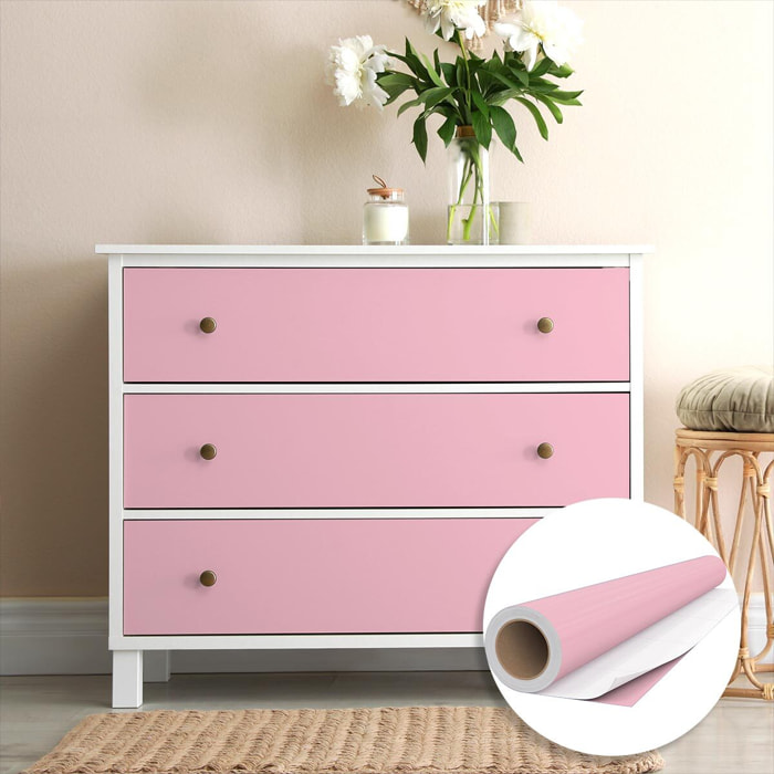 Rouleau adhésif décoratif Vinyle au Mètre - Rose poudre - Sticker Lavable Imperméable Mur Cuisine Meubles