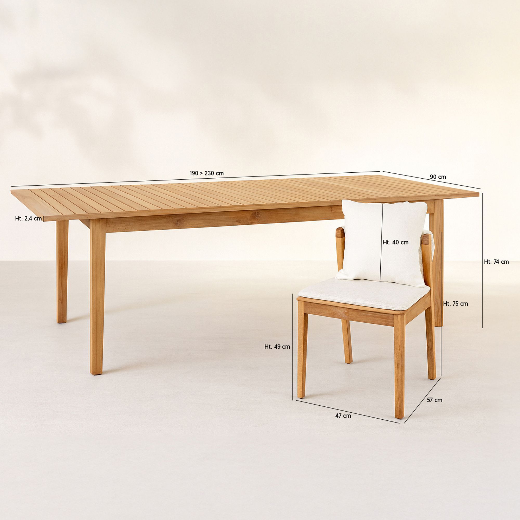 Ensemble table et 10 chaises de jardin en bois d'acacia avec coussin FIDJI