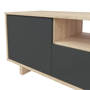 Mobile porta TV Visalia, Credenza per televisione da soggiorno, Supporto TV a 3 ante, Credenza bassa, cm 150x41h46, Rovere