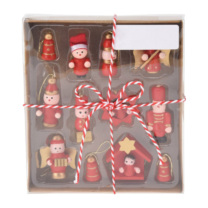 juego de 12 piezas de decoración colgante de madera para navidad en color rojo