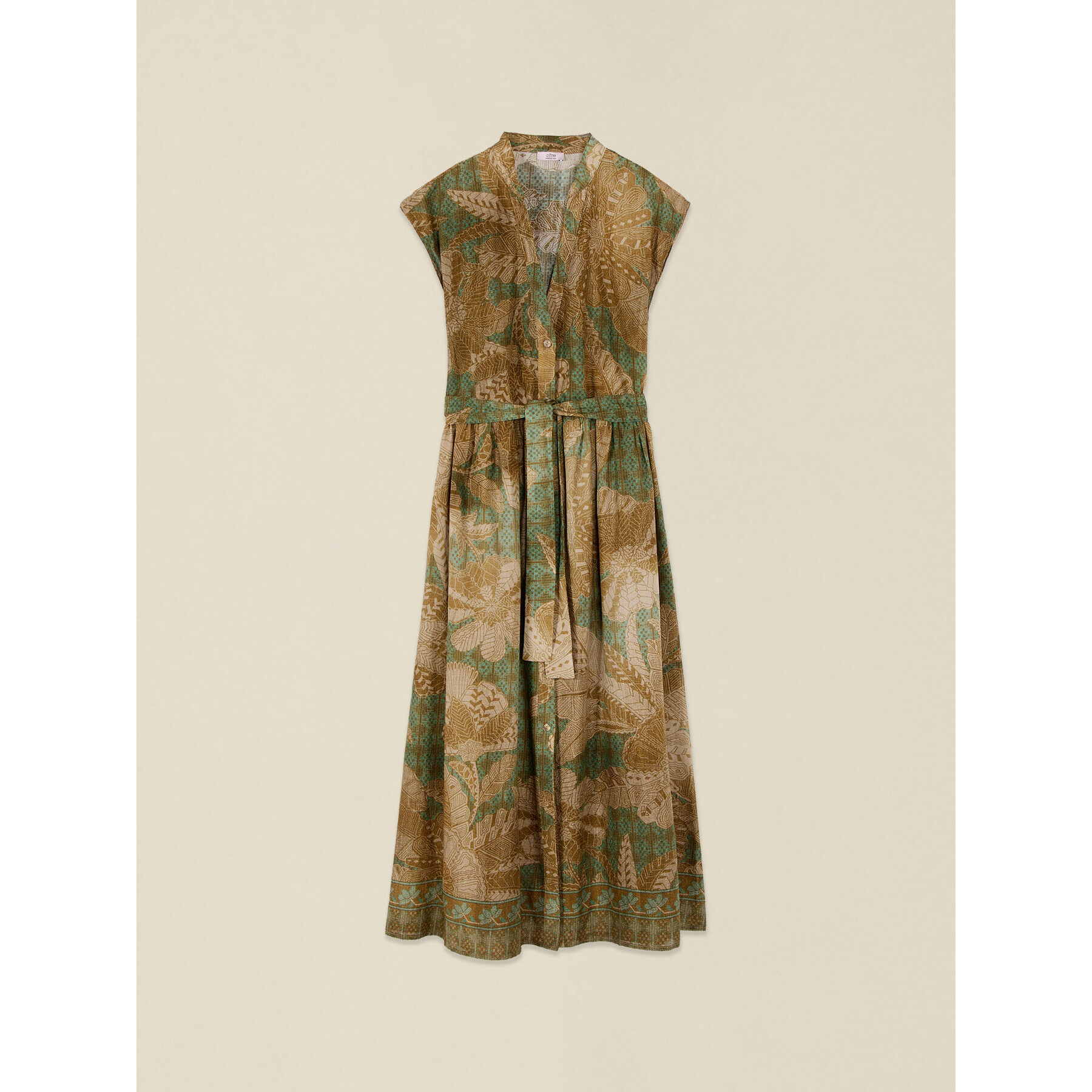 Oltre - Vestido camisero en muselina estampada - Verde