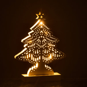 J-Line décoration Sapin De Noël - bois - blanc - large - LED