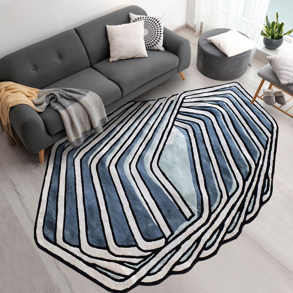 Tapis salon et chambre fait à la main en laine motif géométrique