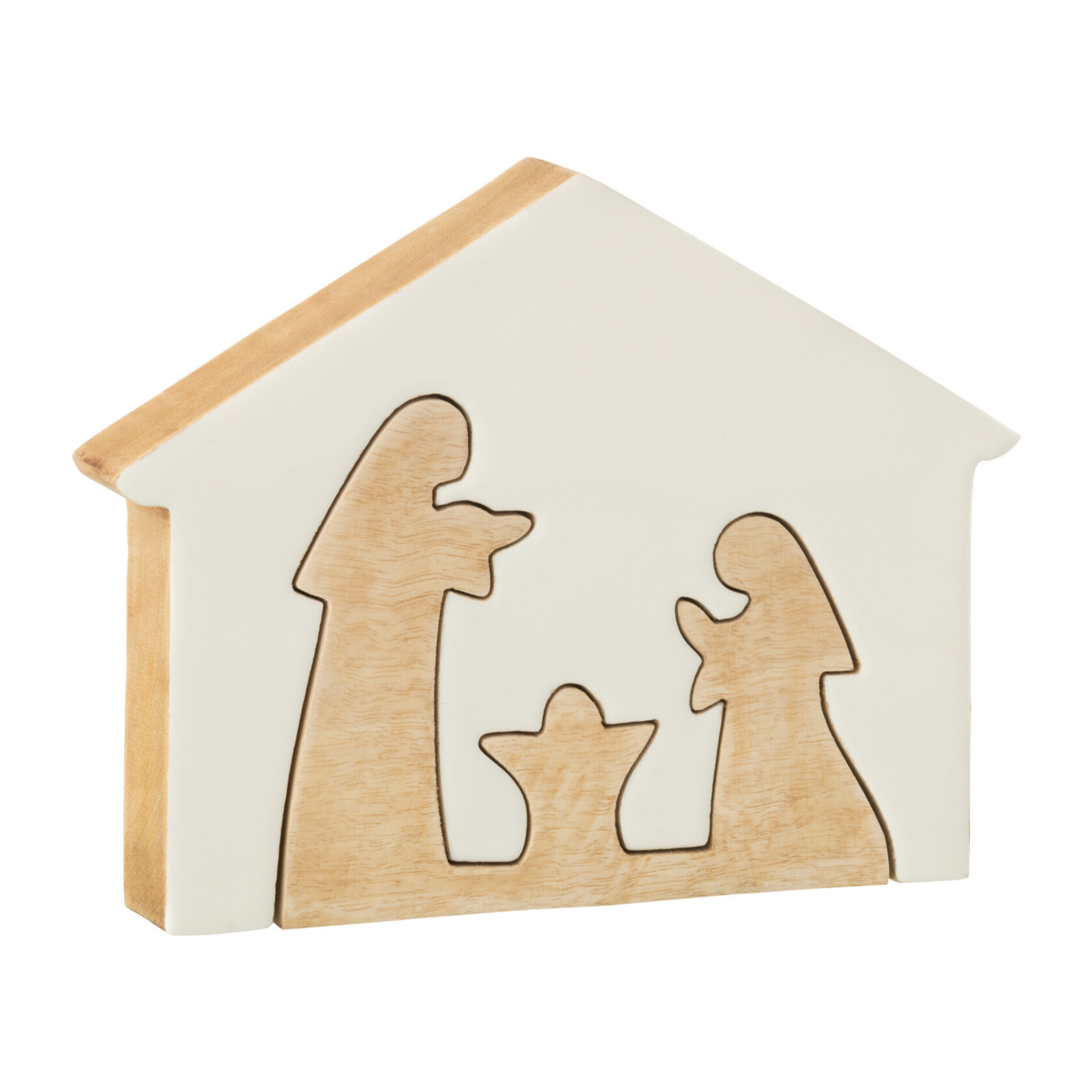 J-Line décoration Crèche Maison - bois - blanc/naturel - large