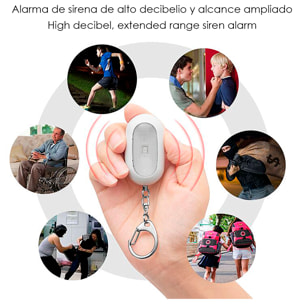 Allarme SOS personale con luce LED rossa brillante con 2 modalità e suono di 125 dB.