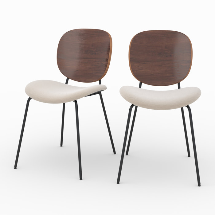 Lot de 2 chaises en tissu beige chiné et bois - Simone