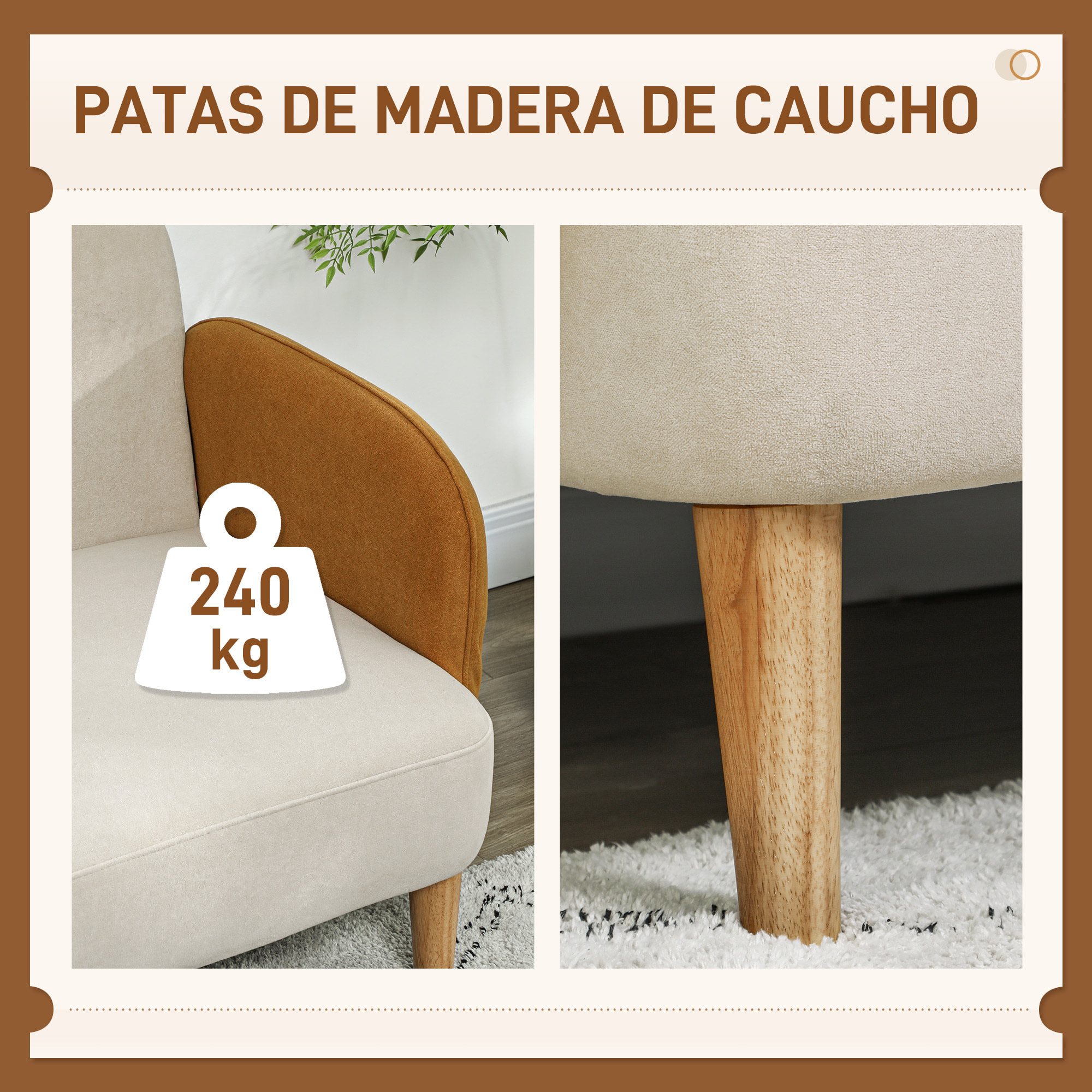 Sofá de 2 Plazas Tapizado en Terciopelo Sofá de Salón con Reposabrazos y Patas de Madera Sofá Pequeño Carga 240 kg para Dormitorio Oficina 130x74x76 cm Crema