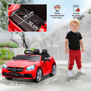 Coche Eléctrico para Niños de +3 Años, Mercedes SLC 300, Coche Eléctrico 12V, con Mando a Distancia 2,4 G, Ruedas Traseras con Suspensión, Faros LED, Música, USB, Motor Doble, Rojo