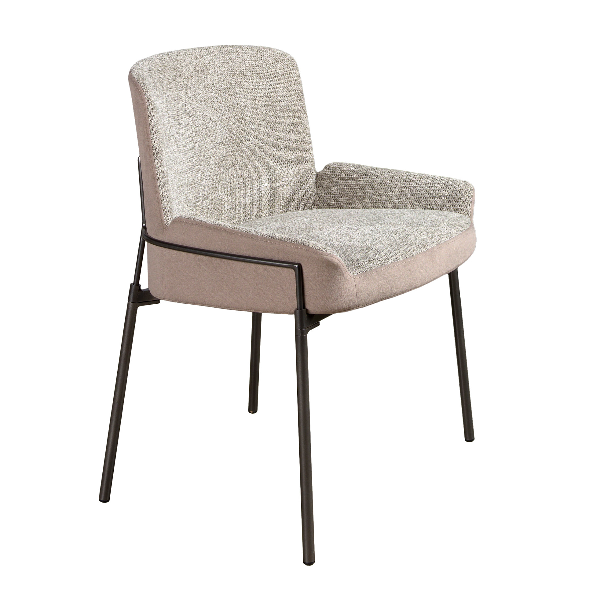 Silla Angel Cerdá con asiento tapizado en tela gris y respaldo tapizado en tela aterciopelada marrón patas de acero inoxidable oscurecido 58x54x76cm