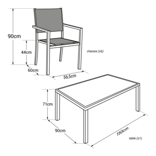 Salon de jardin BERGAMO en textilène noir 6 places - aluminium gris