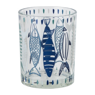 J-Line Photophore Poisson - verre - blanc/bleu - medium