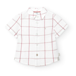 Camisa niño, lino, estampado cuadros, piedra