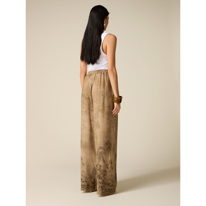 Oltre - Pantaloni palazzo in viscosa fantasia - Marrone