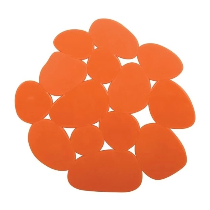 Lot de 4 Tapis antidérapants de douche ou baignoire PVC GALETS 12x13cm Orange MSV