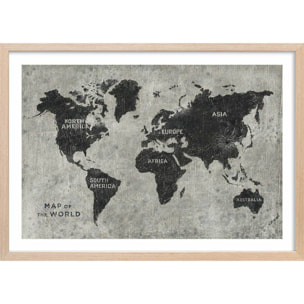 Affiche Carte du monde punky Affiche + cadre en bois - Chêne